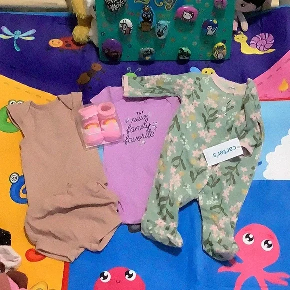 Carter's Purple and Green Floral Footies - Picture 1 of 6